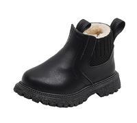 Botas para niños y niñas - Otoño Invierno Cálido Forro Polar Niños Exterior Antideslizante Estilo Británico Botas Cortas de Gamuza Zapatos de Moda Niños con Forro Polar, Black, 23 EU