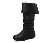 Botas Pirata Medievales para Mujer,Botas Caballero Occidentales renacentistas cómodas y Planas,Botas Vintage Punta Redonda y tacón bajo para Fiesta Carnaval Halloween Cosplay,Negro,36 EU