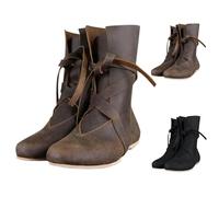 Botas piratas medievales para hombre, botas medievales retro con cordones, estilo vintage, suela plana, botas unisex para cosplay, botines de Halloween, disfraz steampunk de otoño, Black, 37 1/3 EU
