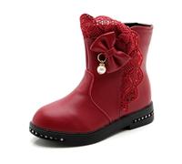 Botas Planas de Moda para Niñas de Cuero con Suela y Cómodas para un Calzado Infantil (Red, 31 Little Child)
