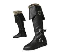Botas planas hasta la rodilla para mujer, plegables, punta redonda, cremallera lateral, botas altas para motocicleta, Black, 37 EU