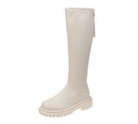 Botas planas para mujer, botas de equitación para mujer, de piel, clásicas, con tacón en bloque, resistentes al viento, cómodas botas de invierno, invierno y otoño, Blanco, 39 EU