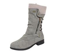 Botas Plataforma Mediados de la Mollet Para Mujer Punta Redonda 2025 Nuevo Bota Color Sólido Casual Bota Otoño Invierno Chic Boot Mi Mollet Zapato Y2K Zapatos Bota Bota Botas Mujer Planas Cuero, gris
