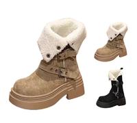 Botas Plataforma Mitad De La Pantorrilla Para Mujer Punta Redonda, Botines Con Rellenos De Mujer Remonte, Bota Con Correa De Hebilla Bota De Nieve Bota De Nieve Bota De Color Sólido Zapato, caqui, 36