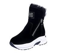 Botas Plataforma Mitad de la Tortilla Para Mujer Punta Redonda, Botas De Nieve Mujer Piel Botín Cierre De Cremallera Botines De Gran Tamaño Antideslizante Bota Cierre De Eclair Boot Sube Zapato, Negro