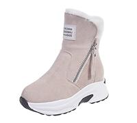 Botas Plataforma Mitad de la Tortilla Para Mujer Punta Redonda, Botas De Nieve Mujer Piel Botín Cierre De Cremallera Botines De Gran Tamaño Antideslizante Bota Cierre De Eclair Boot Sube Zapato, beige