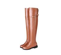 Botas por Encima De La Rodilla A La Moda De 3,5 CM Botas Altas hasta La Rodilla De Invierno Botas Gruesas De Tacón Alto Zapatos De Mujer De Talla Grande,Marrón,35 EU