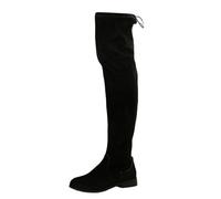 Botas por encima de la rodilla Botas de caña ancha para mujer, botas de tiburón, comercio europeo y extranjero, color sólido, botas planas sobre la rodilla para mujer en otoño e invierno, Negro , 38