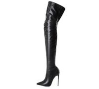 Botas por Encima de la Rodilla para Hombre de Mujer Tacones Altos Cremallera Botas Altas hasta el Muslo de Cuero Ver Botas hasta la Rodilla Botas de Personalidad,Negro,35 EU