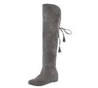 Botas por encima de la rodilla para mujer, botas de caña ancha, botas de nieve cálidas, botas heladas, tacones planos, botas elevadas por encima de la rodilla, botas de mujer de gran tamaño, gris, 40