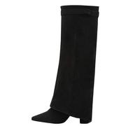 Botas por encima de la rodilla para mujer, botas de tiburón, botas negras, botas holgadas, puntiagudas, tacón de plataforma, tacón largo, rodilla, invierno, cálido, de piel, moda, cómodas, botas de
