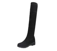 Botas por encima de la rodilla para mujer, con cordones, hasta la rodilla, tacón largo, elásticas, tobilleras sobre la rodilla, tacones altos, botines de punto, Negro , 41 EU