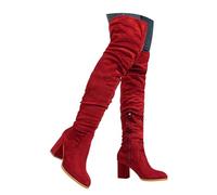 Botas por encima de la rodilla para mujer, de ante hasta el muslo, para invierno, bajas por encima de las largas, OTK, cómodas, puntiagudas, tacón bajo, tacón bajo, botas altas hasta el muslo, 2025