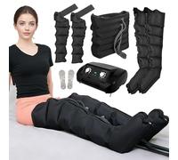 Botas Presoterapia Piernas Presoterapia Piernas y Abdomen 6 Cámaras Máquina Masajeador Presoterapia Profesional para Casa, Alivio Muscular y Drenaje Linfático (Negro Perneras+Faja+Brazo, XXL)
