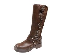 Botas Punk para mujer, hasta la rodilla, con plataforma alta, elegantes, de tacón bajo, tendencia, punk, gótico, New Rock, cuero, moda, zapatos de motocicleta, calzado de mujer, Brown, 39 1/3 EU
