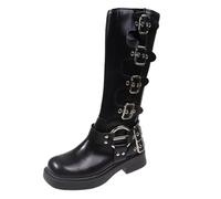 Botas Punk para mujer, hasta la rodilla, con plataforma alta, elegantes, de tacón bajo, tendencia, punk, gótico, New Rock, cuero, moda, zapatos de motocicleta, calzado de mujer, Black, 42 2/3 EU