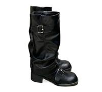 Botas Punk para mujer, hasta la rodilla, con plataforma, tacones gruesos, tendencia, punk, gótico, rock, cuero, moda, zapatos de motocicleta, calzado para mujer, Black, 41 1/3 EU