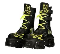 Botas Punk para otoño e invierno, cómodas, punk, góticas, hasta la rodilla, con decoración de metal, botas de motocicleta con remaches, Amarillo, 44 EU
