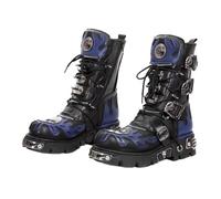 Botas Punk para otoño e invierno, cómodas, punk, góticas, hasta la rodilla, con decoración de metal, botas de motocicleta con remaches, Blue, 43 1/3 EU