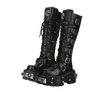 Botas Punk para otoño e invierno, cómodas, punk, góticas, hasta la rodilla, con decoración de metal, botas de motocicleta con remaches, Black, 43 1/3 EU