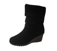 Botas romanas de gamuza a media pantorrilla para mujer, con talón, a media pantorrilla, botas altas hasta el muslo, talla 12, pantorrilla ancha, Black, 37 EU