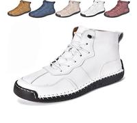 Botas Sawbehind para hombre, cómodas, hechas a mano, de cuero, para el trabajo, informales, impermeables, con soporte de arco, White, 42 2/3 EU