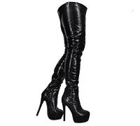 Botas sobre la Rodilla de Piel sintética con Plataforma y tacón de Aguja para Mujer: para Fiestas, Citas nocturnas y Ocasiones de Gala,Negro,41 EU