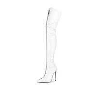 Botas Sobre La Rodilla Para Mujer, Botas Altas Hasta El Muslo Tacón De Aguja Botas Largas Con Cremallera Frontal En Punta Y Punta Puntiaguda De Gran Tamaño, 12 Cm / 4,72 Pulgadas , 41 EU ,White