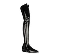 Botas sobre la Rodilla para Mujer, tacón Alto hasta el Muslo, Botas Planas de Informales, Cremallera Frontal Puntiaguda, adecuadas para el Ocio Diario, Citas, Disfraces, Fiestas,Black,EU40