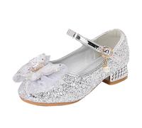 Botas térmicas de caza para niñas, sandalias de punta cerrada, tacones, zapatos de fiesta de boda, arco de lentejuelas para niños pequeños, 33, plata, 28 EU