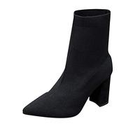 Botas tipo calcetín para mujer con tacón, botas de punto elástico para mujer, botas de tobillo puntiagudas, botines de tacón de bloque con suela antideslizante, calzado casual para otoño e invierno