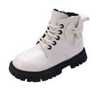 Botas Tobillera niña tacón Grueso cómoda Calzado Casual Desnudo Infantil (White, 28 Little Child)