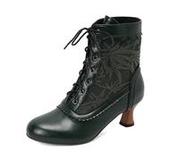 Botas Tobilleras de Mujer para Otoño Talla Grande con Agujetas y Tacón Ancho Estilo Western de Comercio Exterior (Green, 38)