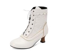 Botas Tobilleras de Mujer para Otoño Talla Grande con Agujetas y Tacón Ancho Estilo Western de Comercio Exterior (White, 38)