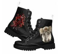 Botas Tobilleras Estampadas para Mujer - Motivos Flores, Mariposas, Calaveras, Ángeles, Setas y Cuadros - Plataforma Flor con Cordones de Cuero - Ideales para Diario, Fiestas, Halloween y Navidad