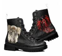 Botas Tobilleras Estampadas para Mujer - Motivos Flores, Mariposas, Calaveras, Ángeles, Setas y Cuadros - Plataforma Flor con Cordones de Cuero - Ideales para Diario, Fiestas, Halloween y Navidad