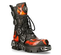 Botas Unisex hasta la Pantorrilla New Rock 107-S1 de Cuero Negro y Rojo Metalizado Punk Gótico con Clavera 12
