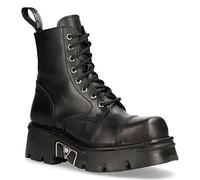 Botas Unisex New Rock M-NEWMILI083-S19 de Cuero Negro Metalizadas de Combate Zapatos Gótico Punk Militar 10