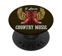 Botas Vaqueras con alas I Love Country Music Western PopSockets PopGrip Adhesivo