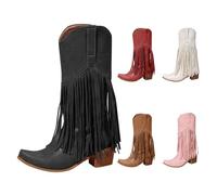 Botas vaqueras con flecos para mujer, botas occidentales de media pantorrilla para mujer, botines de tacón grueso, botines puntiagudos, zapatos casuales con suela antideslizante, ropa de calle