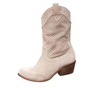 Botas vaqueras de gamuza para mujer, botas occidentales de tacón de bloque para mujer, color marrón, media pantorrilla, talla grande, punta puntiaguda, botas de media pantorrilla con cremallera