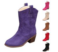 Botas vaqueras de gamuza para mujer, botas vaqueras para mujer, botas de media pantorrilla, zapatos cómodos y de moda, botas occidentales bordadas, zapatos de vestir de talla grande, botines de moda