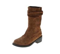 Botas vaqueras de gamuza para mujer, pantorrilla ancha, tacón grueso, botas vaqueras de gamuza para mujer, botines cómodos con soporte de arco, zapatos occidentales clásicos tradicionales para fiestas
