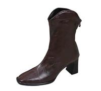 Botas vaqueras de media pantorrilla para mujer, botas de tacón de bloque para mujer, botines occidentales puntiagudos del Reino Unido, botines elegantes, zapatos casuales vintage con cremallera