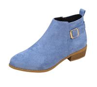 Botas vaqueras de tobillo grueso con cremallera lateral para mujer, botas vaqueras de media pantorrilla para mujer, botines ligeros de pantorrilla extra ancha, zapatos superiores sintéticos duraderos