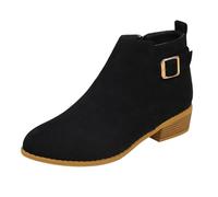 Botas vaqueras de tobillo grueso con cremallera lateral para mujer, botas vaqueras de media pantorrilla para mujer, botines ligeros de pantorrilla extra ancha, zapatos superiores sintéticos duraderos