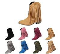 Botas vaqueras de tobillo para mujer, botas vaqueras de tobillo con flecos para mujer, botines de vaquero anchos de gamuza, zapatos occidentales de invierno, botines cálidos para exteriores, de