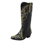 Botas vaqueras hasta la rodilla para mujer, impermeables, a media pantorrilla, bordadas, estilo vaquero, tacones bajos, cómodas y modernas, botas retro cosidas para fiestas temáticas, conciertos de