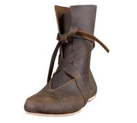 Botas vaqueras medievales para hombre con puntera redonda y correa plana de color liso, para motocicleta, talla grande, a media pantorrilla, con cremallera, Brown, 41 1/3 EU