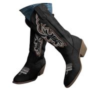 Botas Vaqueras Mujer, Botas Altas de Moda con Bordados Florales Elegantes, Tacón Ancho y Punta Estrecha, Calzado de Cuero Sintético Estilo Western Cowboy, Ideal para Uso Diario, Fiestas Casuales